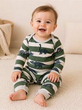 4/$25 Dinosaur Ribbed Two-Piece matching Set - Baby Boy size 6-9m